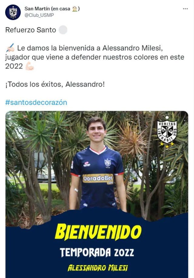 Milesi jugará por primera vez en la Liga 1. Foto: San Martín