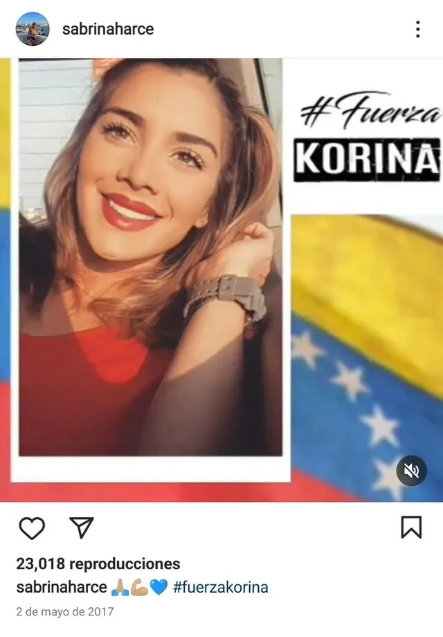 2.5.2017 | Publicación de Sabrina Hart sobre Korina Rivadeneira. Foto: captura Instagram