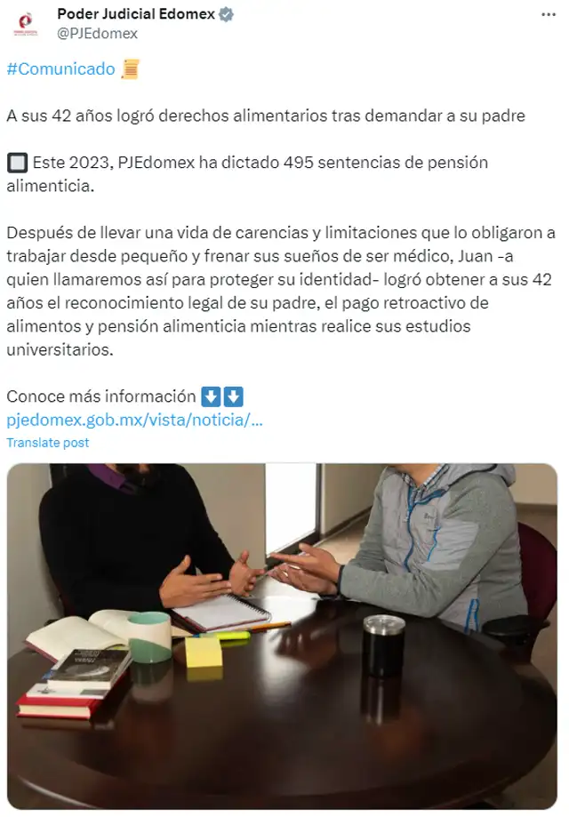 El Poder Judicial sentenció a favor del hombre de 42 años. Foto: @PJEdomex/X El Poder Judicial sentenció a favor del hombre de 42 años. Foto: @PJEdomex/X