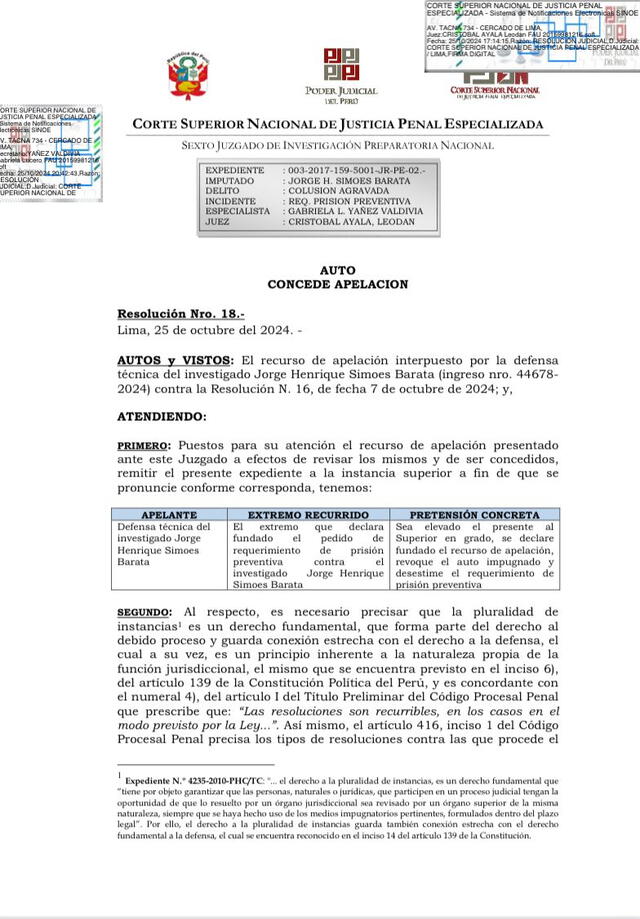 Jorge Barata pidió que se revoque el pedido de prisión preventiva por 36 meses en su contra   