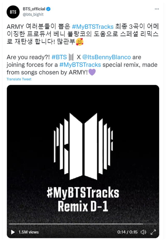 BTS anuncia remix de sus tres mejores canciones elegidas por ARMY.