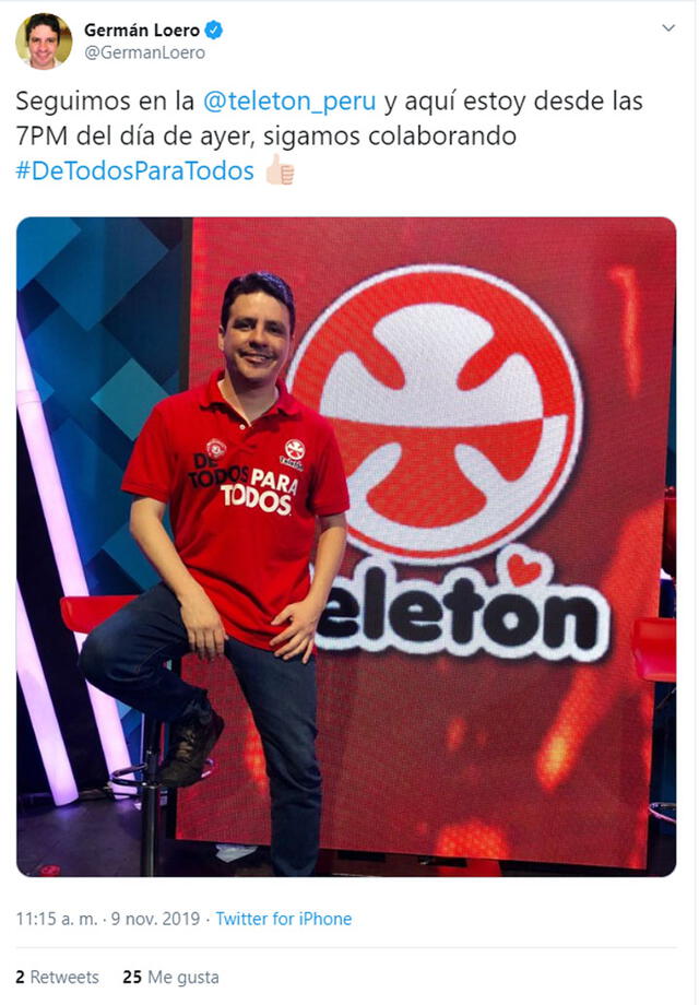 Germán Loero en la Teletón 2019 Perú.