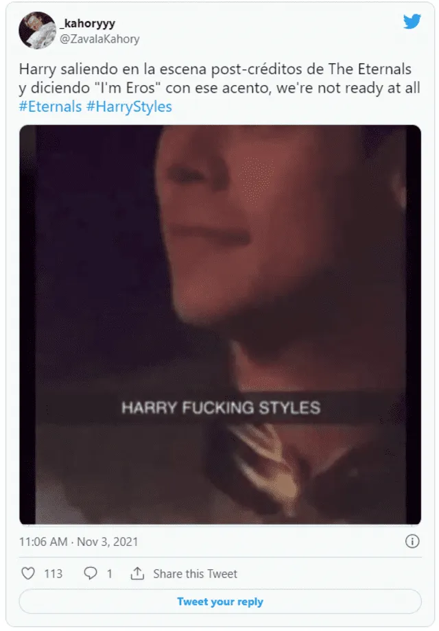 El cantante Harry Styles aparecería en escena post-crédito de The Eternals. Foto: Twitter