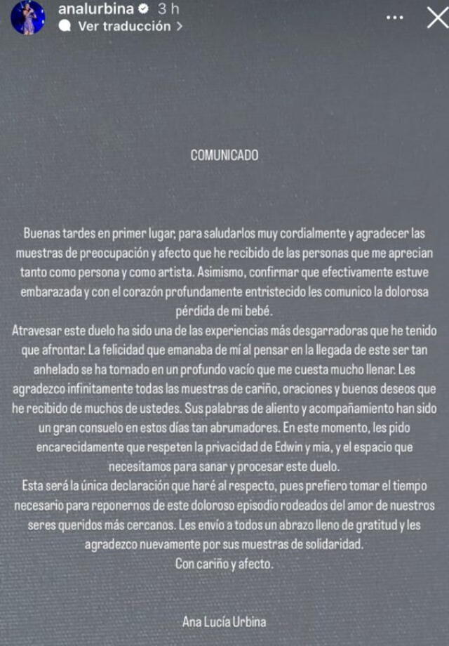  Ana Lucía Urbina publicó comunicado para sus seguidores. Foto: Instagram/Ana Lucía Urbina   