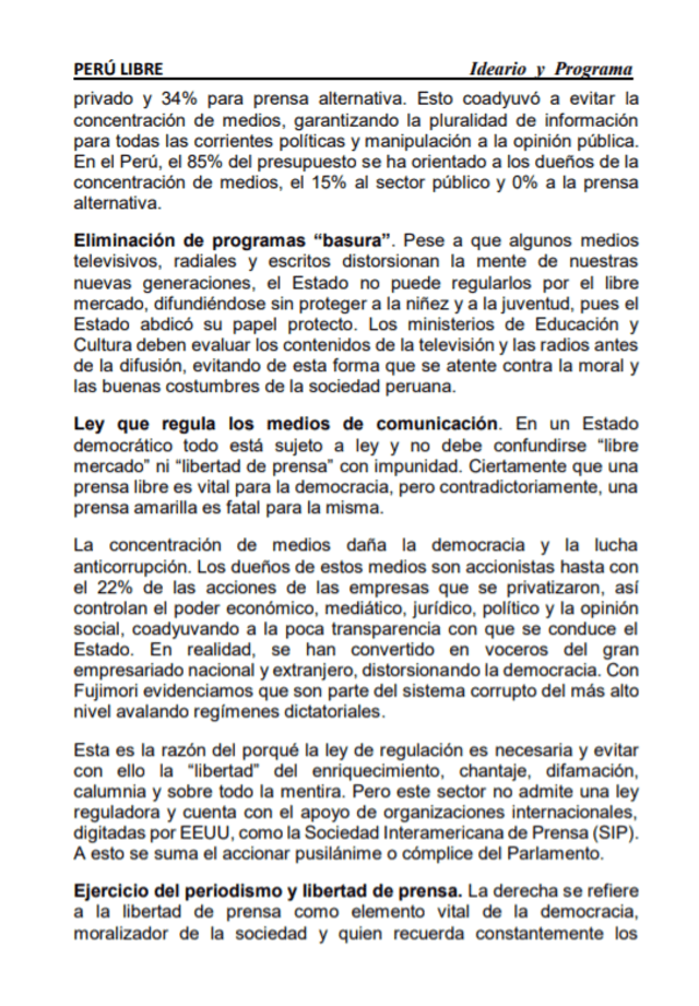 Plan de Gobierno de Perú Libre.