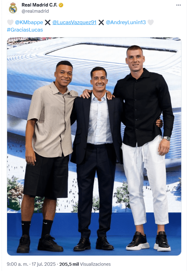 Mbappé y Lunin asistieron la ceremonia de despedida de Vázquez. Foto: Real Madrid Mbappé y Lunin asistieron la ceremonia de despedida de Vázquez. Foto: Real Madrid