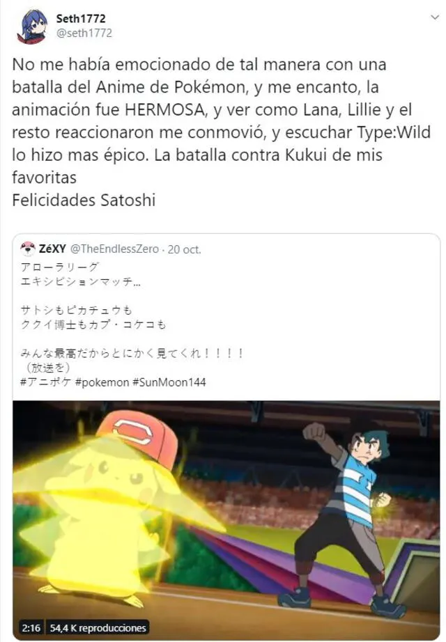 Fanáticos se emocionar por la batalla de Ash. Foto: Twitter