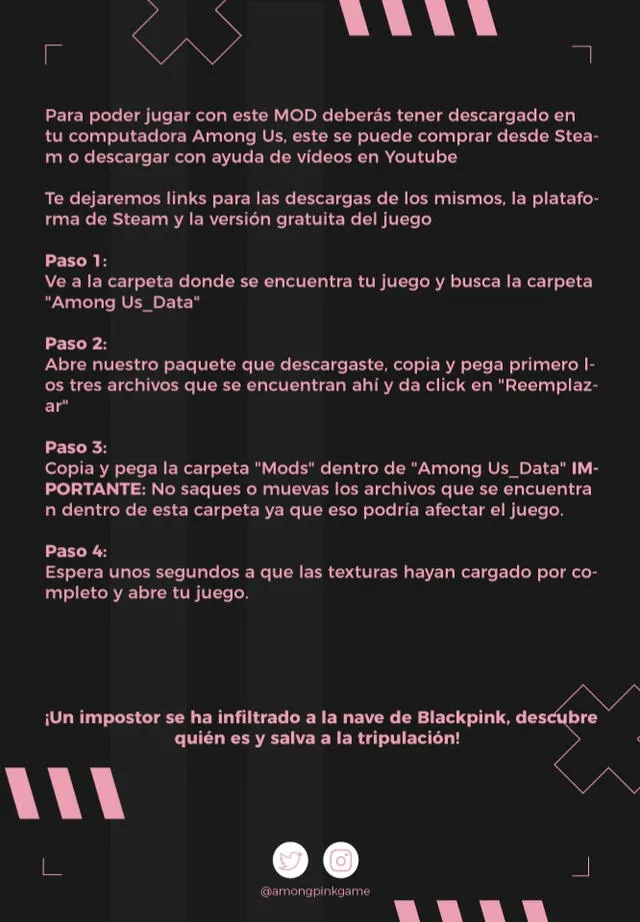 Pasos para instalar Among Pink en celulares o computadoras. Foto: @Amongpinkgame