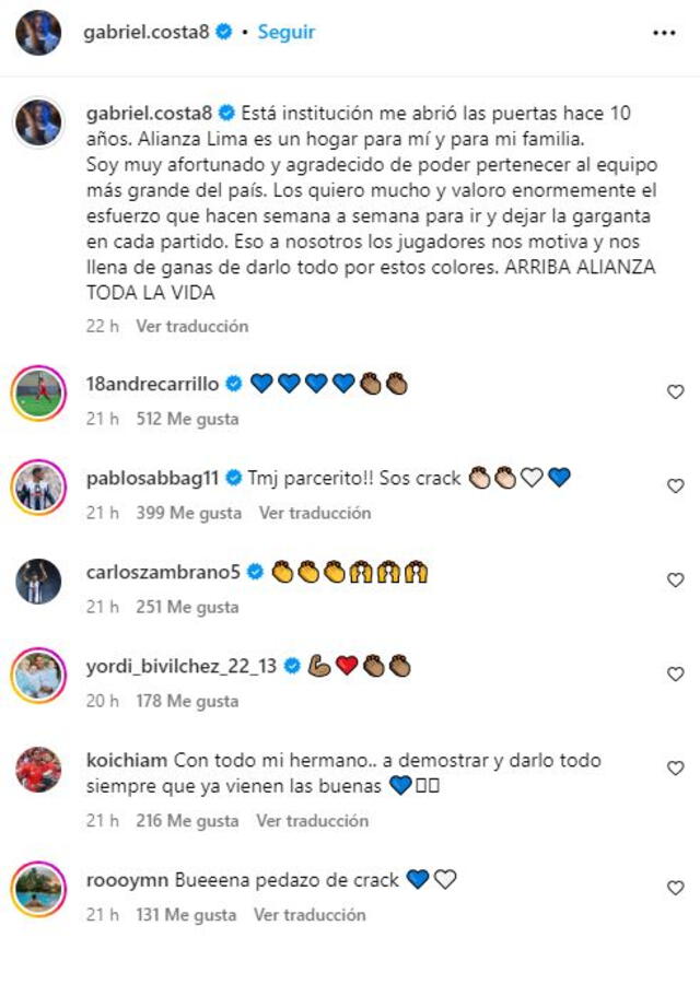 Apoyo a Gabriel Costa. Foto: Instagram. 