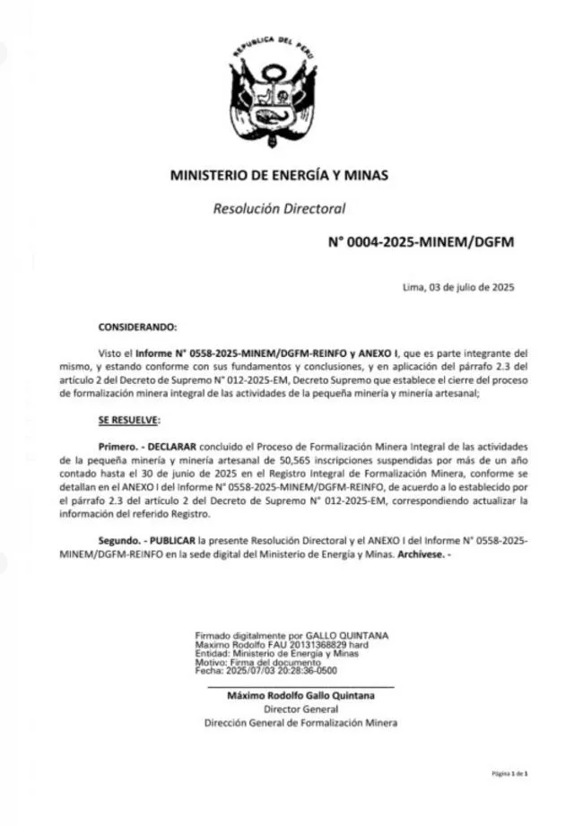 Resolución anunciando la depuración en el Reinfo Resolución anunciando la depuración en el Reinfo