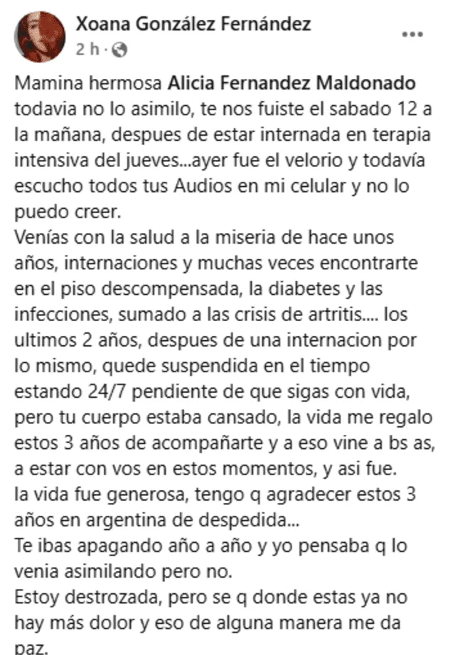 Mensaje de Xoana González. Foto: captura   