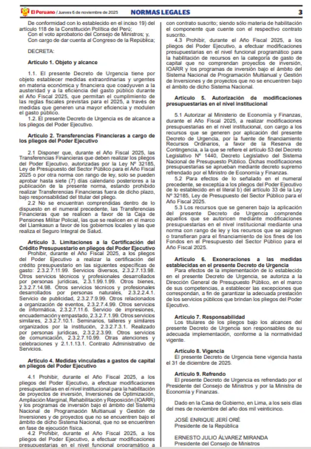Decreto de austeridad para cumplir regla fiscal. Foto: El Peruano