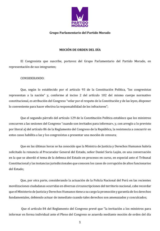 Congreso: solicitan que ministra Muñoz aclare pedido de renuncia a procurador