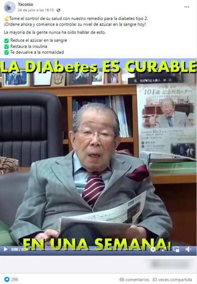  Desinformación sobre la diabetes tipo 2. Foto: captura en Facebook&nbsp;   