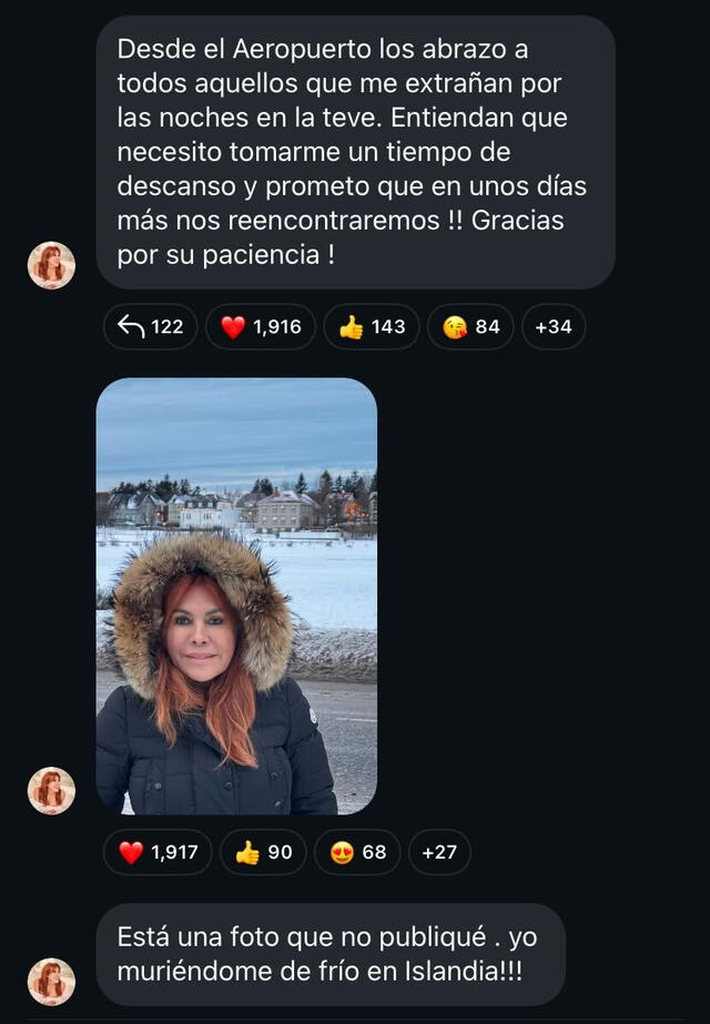  Mensaje de Magaly Medina. Foto: Canal de difusión 'Magaly VIP'    