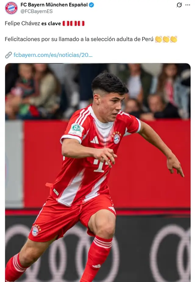 Felipe Chávez juega en la filial del club bávaro. Foto: captura de Bayern Múnich/X Felipe Chávez juega en la filial del club bávaro. Foto: captura de Bayern Múnich/X