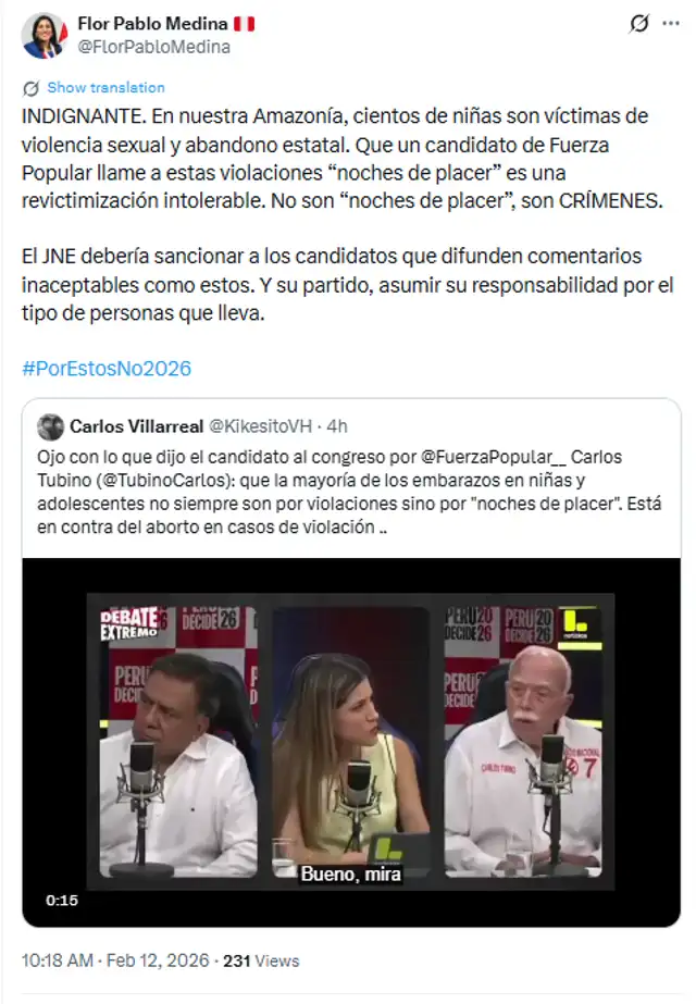 Flor Pablo cuestionó a Carlos Tubino Flor Pablo cuestionó a Carlos Tubino