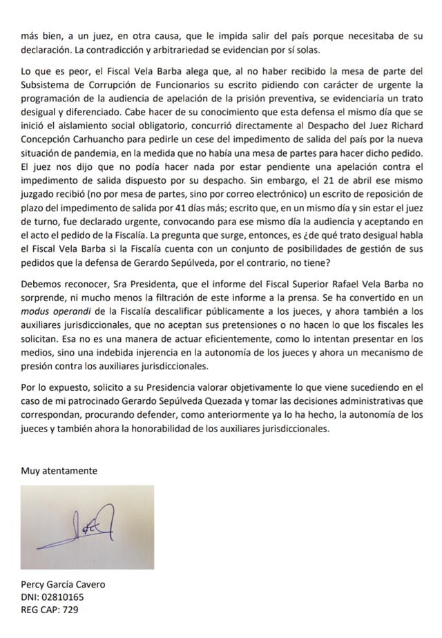 Carta del abogado de Gerardo Sepúlveda-Pág 2