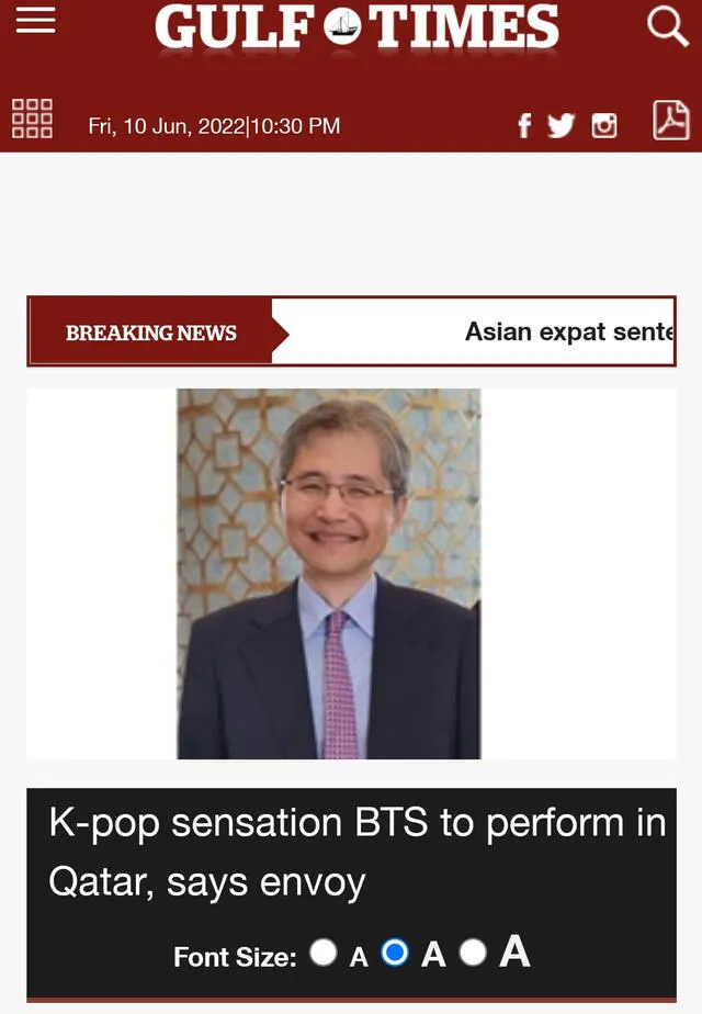 BTS podría ser parte de un evento de la embajada coreana en Qatar. Foto: captura Gulf Times