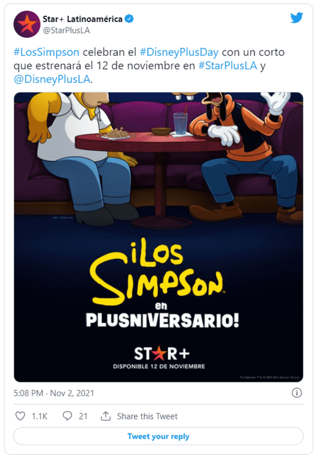 Star+ también celebrará el Disney+ Day el 12 de noviembre junto con los Simpson. Foto:Twitter