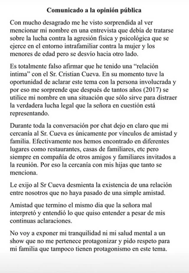  Melissa Klug negó haber tenido un amorío con Christian Cueva. Captura Instagram   