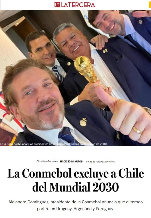 Portada de La Tercera de Chile. Foto: captura   