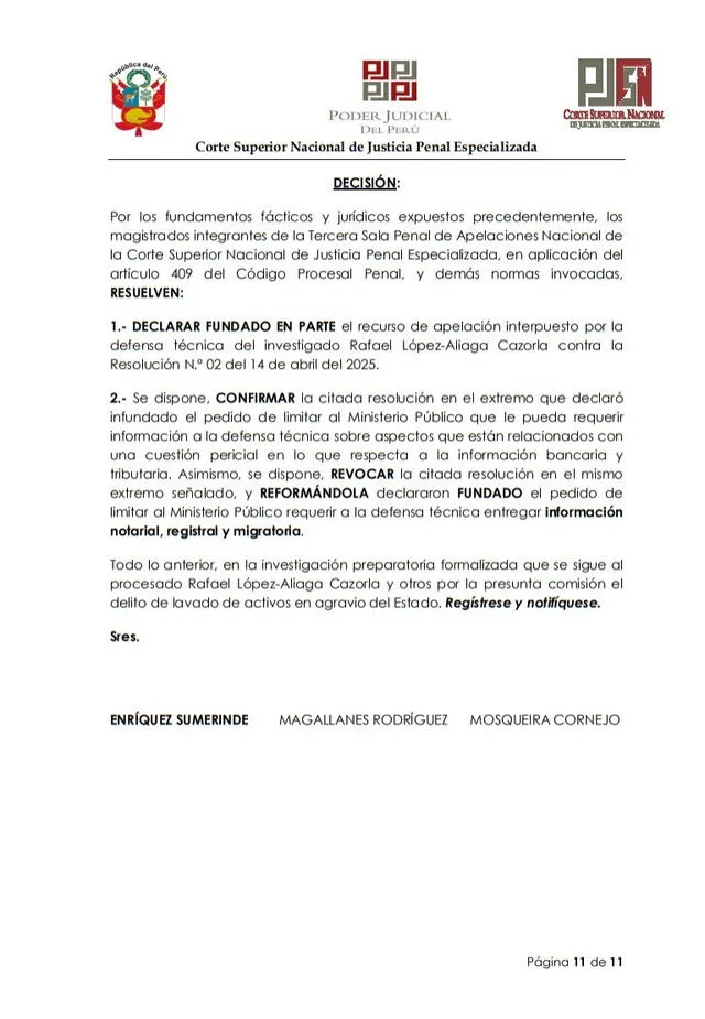  La Fiscalía solo podrá solicitar información bancaria y tributaria a la defensa de López Aliaga. Foto: difusión   
