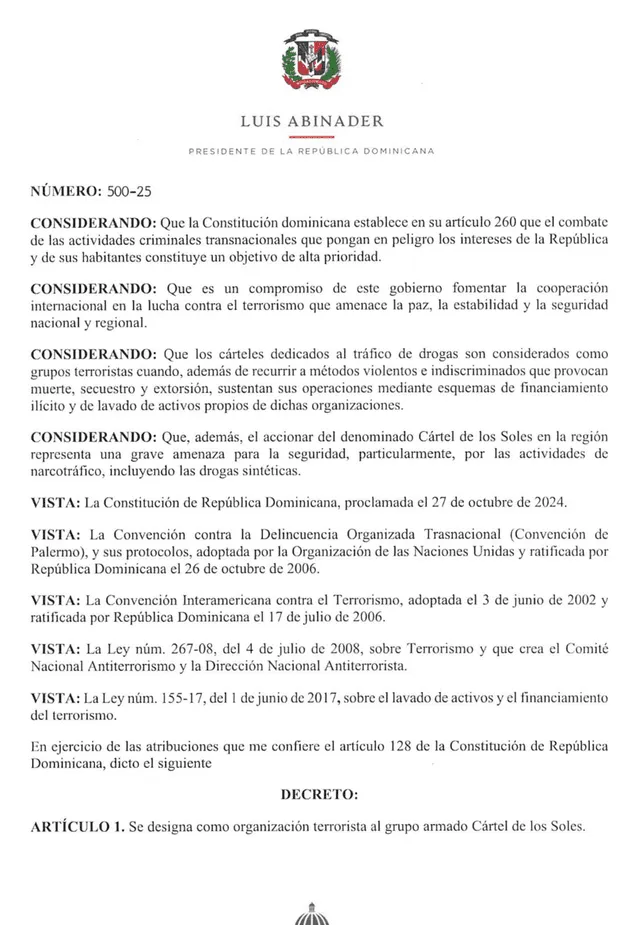 Comunicado de República Dominicana sobre el Cártel de los Soles. Comunicado de República Dominicana sobre el Cártel de los Soles.