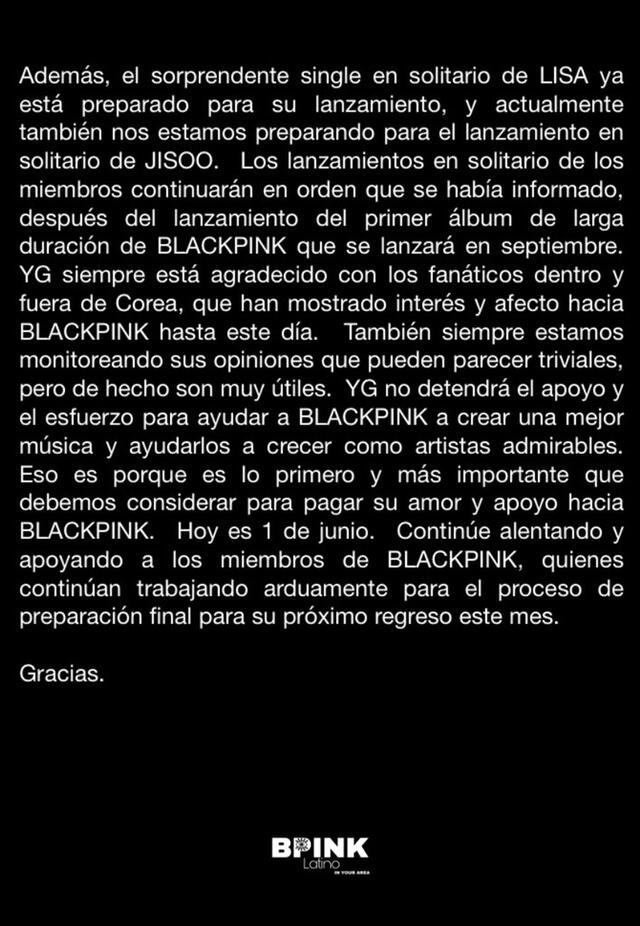 Rosé: comunicado de YG