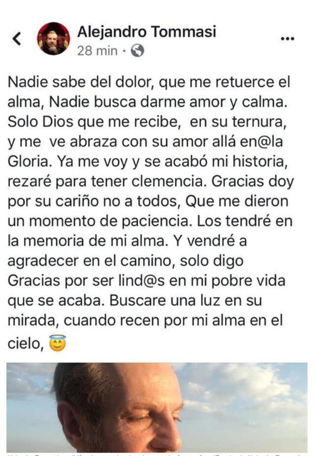 Mensaje de Alejandro Tommasi en Facebook.