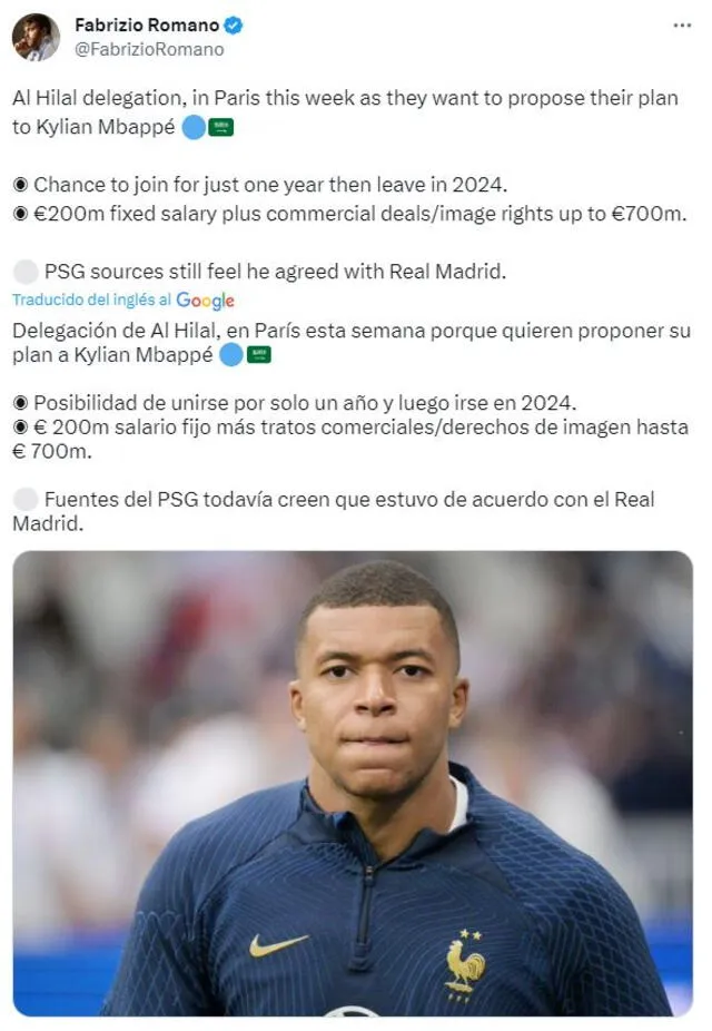 Información sobre Mbappé. Foto: captura de Twitter   