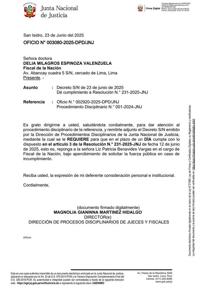 Oficio de la Dirección de Procesos Disciplinarios Oficio de la Dirección de Procesos Disciplinarios