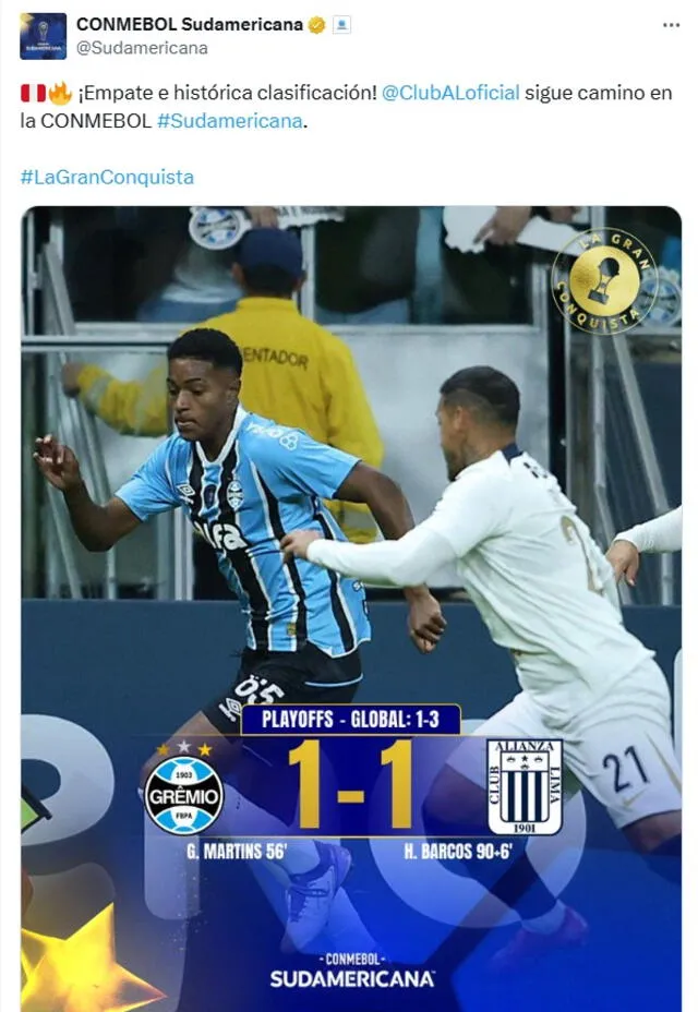 Alianza Lima logró su segundo empate consecutivo en Brasil. Foto: captura de Conmebol Sudamericana/X   