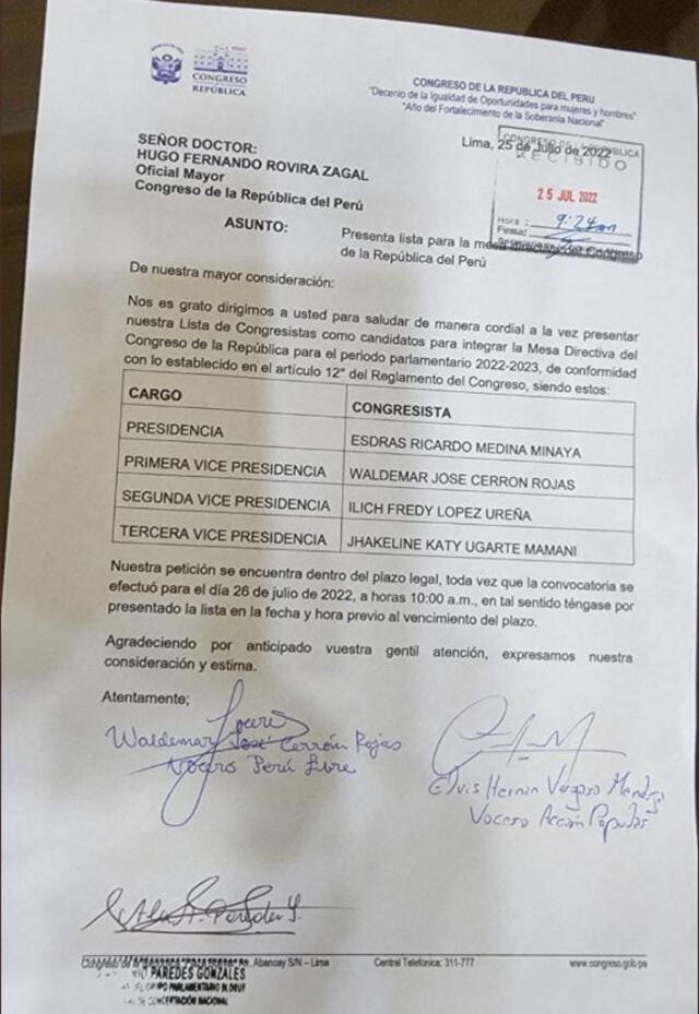 Lista 3: Presidencia: Esdras Medina | Vicepresidencia: Waldemar Cerrón, Ilich López y Kathy Ugarte