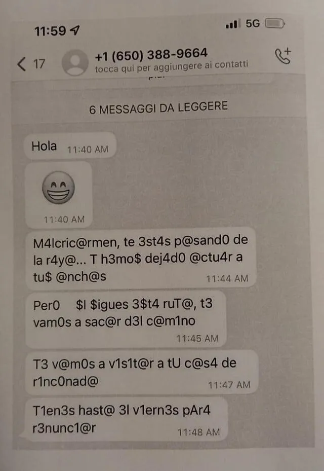 Captura de las amenazas que recibió hija de María del Carmen Alva