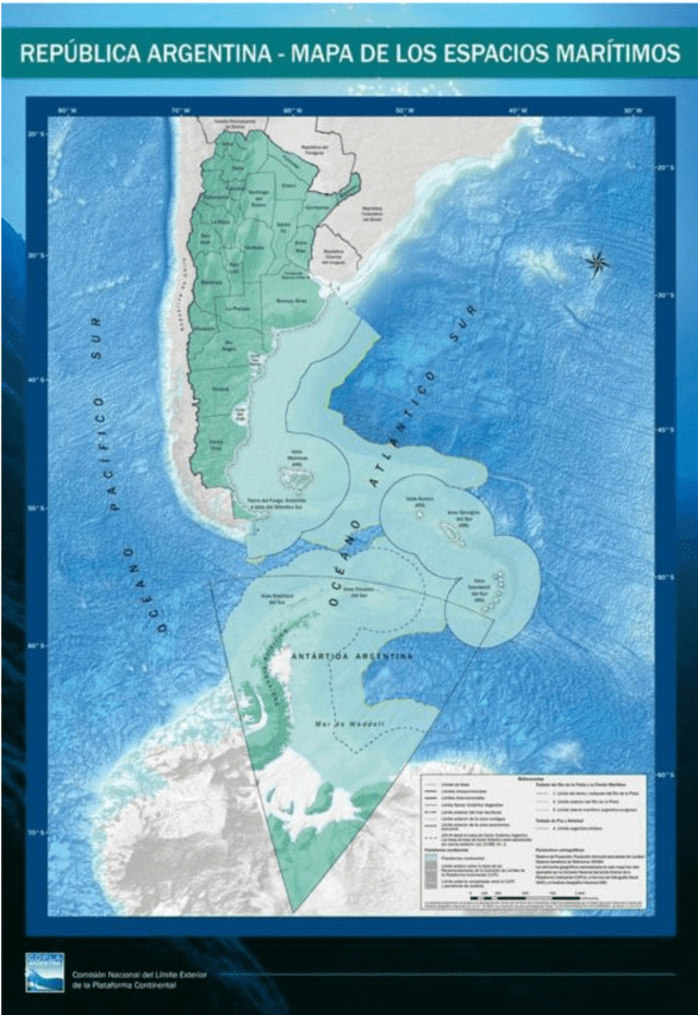 Mapa de los espacios marítimos de argentina. Foto:  cancilleria.gob.ar
