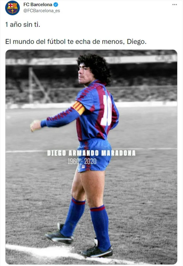 Clubes recuerdan a Diego Maradona. Foto: FC Barcelona