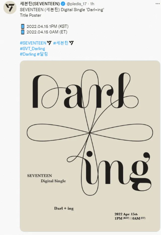SEVENTEEN: póster de "Darl+ing". Foto: PLEDIS SEVENTEEN: póster de "Darl+ing". Foto: PLEDIS