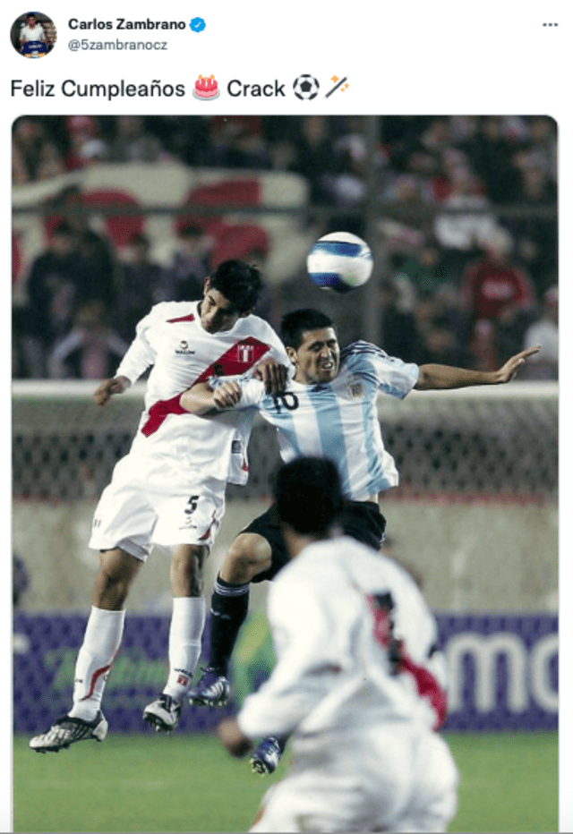 Saludo de Carlos Zambrano a Riquelme. Foto: captura Twitter Carlos Zambrano