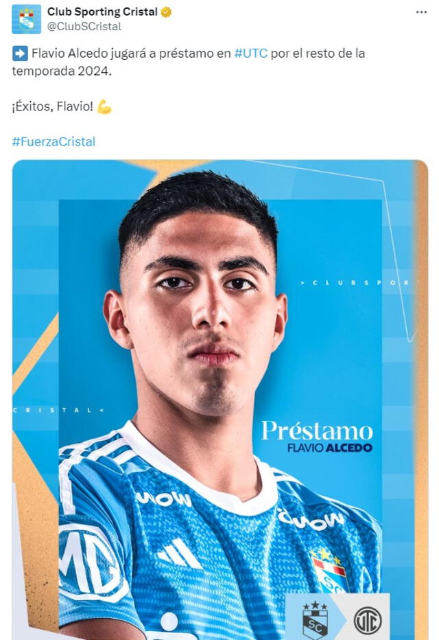 Flavio Alcedo debutó de forma profesional con el club celeste en el 2023. Foto: captura de Sporting Cristal/X   