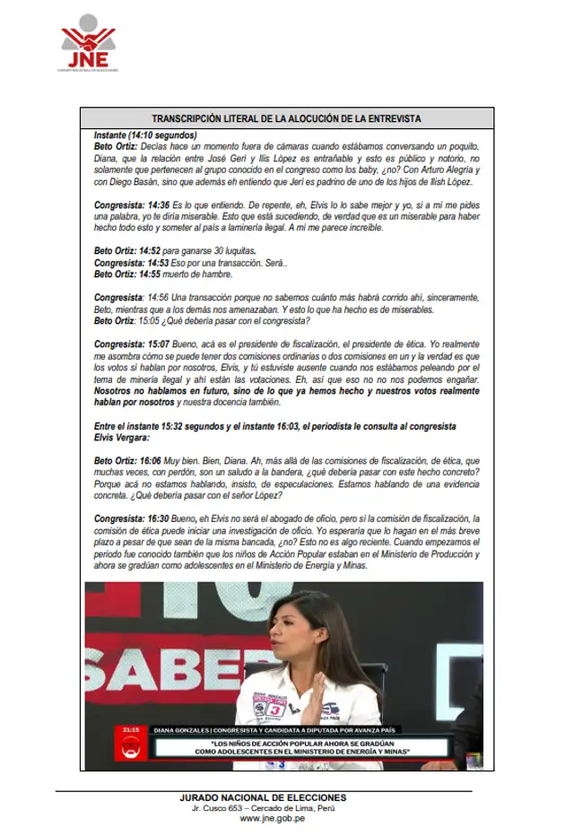  Detalle del informe del JEE   