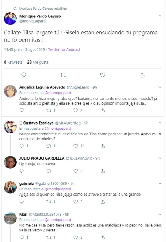 Monique Pardo ataca a Tilsa Lozano: “Gisela, están ensuciando tu programa” 