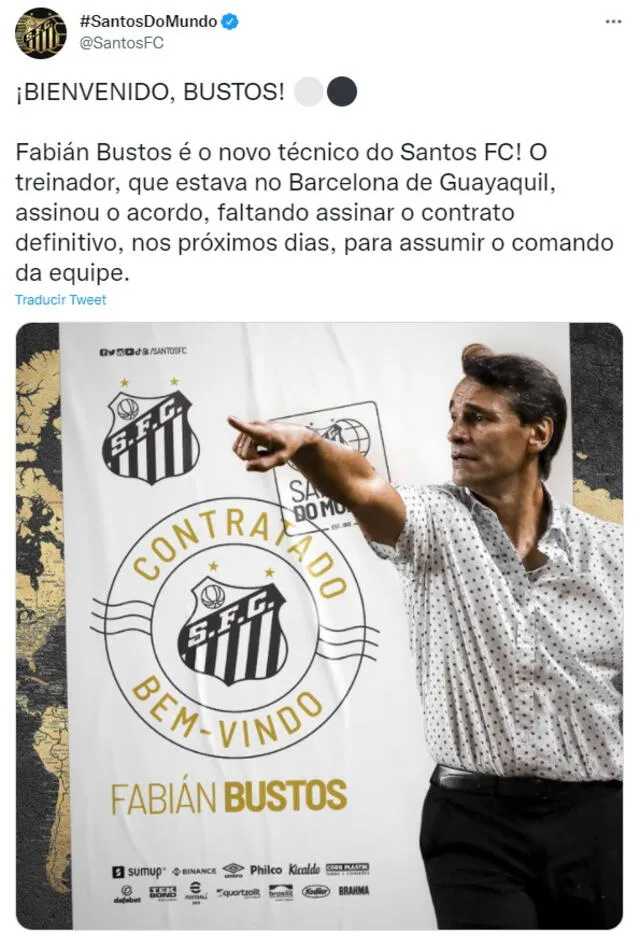 El club brasileño no anunció por cuánto tiempo sería el contrato de Bustos. Foto: Santos FC