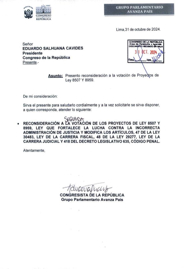 Pedido de reconsideración de votación presentado por la congresista Adriana Tudela. 