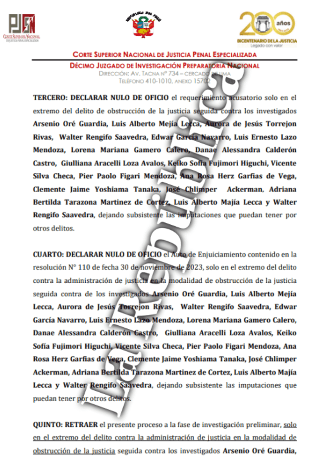 Resolución judicial sobre Keiko Fujimori y el caso Cócteles. Resolución judicial sobre Keiko Fujimori y el caso Cócteles.