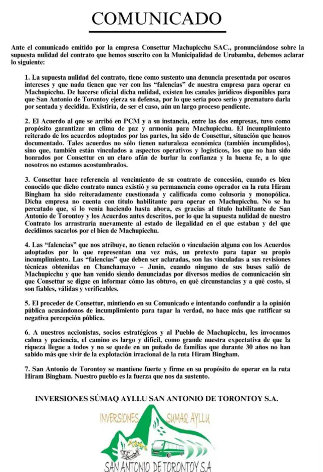 Emoresa San Antonio de Torontoy iniciará acciones legales ante anulación de contrato. Foto: difusión Emoresa San Antonio de Torontoy iniciará acciones legales ante anulación de contrato. Foto: difusión