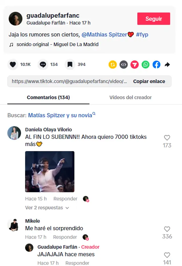 Publicación de Guadalupe Farfán. Foto: TikTok   