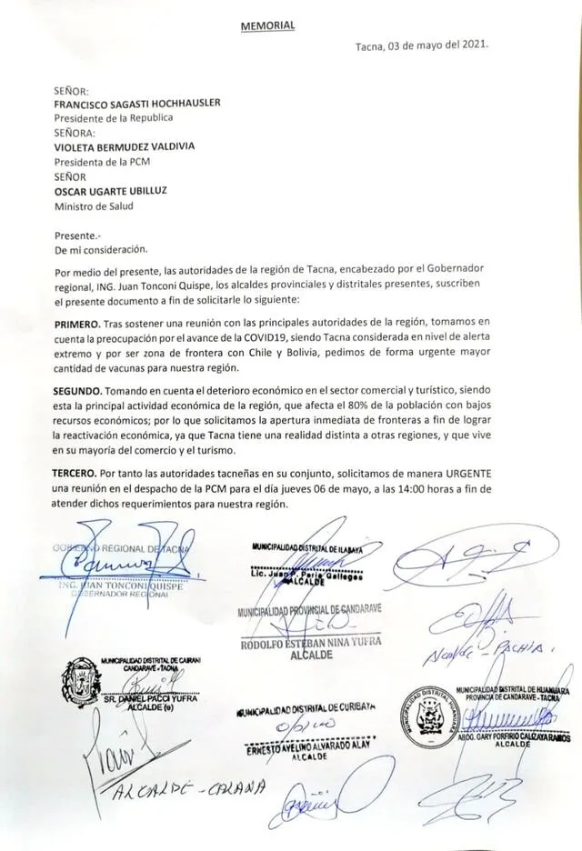 Autoridades de Tacna piden abrir la frontera y más vacunas