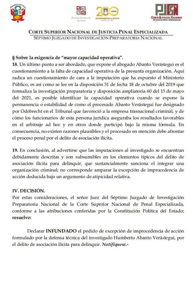 Juez declara infundado el pedido de Humberto Abanto para archivar investigación en su contra   