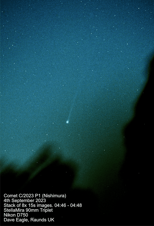  El cometa Nishimura captado desde Reino Unido en la noche del 4 de septiembre de 2023. Foto: Twitter/@Dave_StarGeezer   